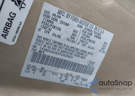 2000 Ford Explorer Xlt из США, поврежденный, VIN 1FMDU63E2YZA39031